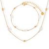 Collar Pulsera Set Combinado para Mujer Diseño Nicho Estilo K Geométrico Ovalado Perla de Agua Dulce Acero Titanio