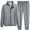 Traje deportivo de algodón para hombre, otoño e invierno, informal, grueso, de talla grande, cuello alto, forro polar, cárdigan, chaqueta para correr de dos piezas