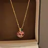 Collar de Manzana Chapado en Oro Real de 14K con Circonita Roja Nuevo Estilo Chino Cadena Versátil para Suéter Lujo Ligero Collar de Gama Alta para Mujer