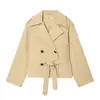 Moda Feminina Estilo Europeu e Americano Nova Coleção Primavera 2026 Elegante Trench Coat com Cinto e Ombreiras 6318051