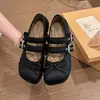 Zapatos plateados estilo Mary Jane coreano para mujer, nuevo modelo primavera-verano 2026, moño poco profundo, punta redonda, zapatos de vestir estilo francés y chino