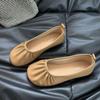 Falda Slip-on Combinable Zapatos de Leche Color Sólido Zapatos de Frijol Punta Redonda Planos Plisados de Una Capa para Mujer Primavera y Otoño 2024