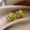 Brincos Verdes Florais em Forma de C de Luxo Leve Brincos com Pino de Prata 925 Novos Brincos de Verão 2025 Brincos Femininos Retrô Francês