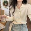 Otoño e Invierno 2023 Nuevo Suéter Cuello Polo Diseño de Botones Cárdigan de Punto Chic de Manga Larga Top Básico
