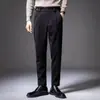 Pantalones casuales color caqui para otoño e invierno, corte recto holgado, adelgazantes, de ajuste holgado, pantalones de traje de lana para hombre de negocios