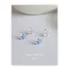 Pendientes de Aguja de Plata S925 Flor Pendientes Pequeños Frescos Pétalo Rosa Pendientes de Cristal Sentido Avanzado Azul Nicho Pendientes