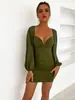 Vestido de Malla Ajustado Estilo Francés Picante para Mujer con Escote Cuadrado y Mangas Abullonadas, Vestido Corto Sexy Europeo y Americano con Fruncido en la Cintura