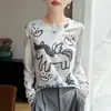 Suéter Base Feminino Malha Fina Gola Redonda Manga Longa Estampa Ombré Solto Fino Primavera/Verão 2026