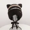 Mejor gorro de punto cálido de invierno para exteriores para mujer, con forro de polar y orejeras, con diseño de orejas de gato