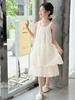 Falda de Tirantes para Niñas 2025 Verano Nuevo Estilo Bordado Malla Empalmada Vestido Estilo Infantil Mediano y Grande Falda de Princesa Esponjosa