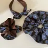 Scrunchie Azul Elegante de Alta Qualidade Coreano com Estampa de Café Elástico para Cabelo Acessório de Cabelo