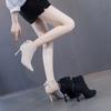 Primavera 2025 Nuevos Botines Cortos Beige con Lazo para Mujer Tacón de Aguja Punta Afilada Botas Martin Versátiles al Tobillo