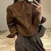 Jaqueta curta de camurça vintage de alta qualidade estilo francês Dongdaemun Coreano para pessoas petites, jaqueta de couro biker