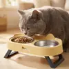Tigela dupla dobrável para animais de estimação transfronteiriça, tigela dupla de aço inoxidável para gatos e cães, tigela elevada para gatos com proteção para o pescoço, tigela anti-engasgo para alimentação lenta