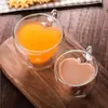 Copo de amor de vidro borossilicato de alta qualidade para atacado, copo de suco, copo de vidro criativo em formato de coração de camada dupla, copo para bebidas, café com alça