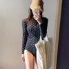 Traje de baño coreano para mujer, largo hasta el cuerpo, de manga larga, que cubre el vientre, adelgazante, de secado rápido, para aguas termales, conservador.