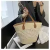 Bolso de Paja Bolso de Mano de Verano para Mujer Bolso Tote para la Playa de Gran Capacidad Bolso de Hombro Tejido Bolso de Paja de Ratán Bolso Balde Trendy