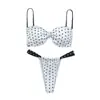 2026 Nuevo Traje de Baño de Dos Piezas con Bloques de Color y Lunares Estilo Europeo y Americano para Mujer, Bikini de Gama Alta para Playa con Cuello Halter