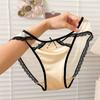 Sexy Cruz ~ Ropa Interior de Encaje Chino Delgada Cintura Baja Diseño Transparente Entrepierna de Algodón Puro Calzones de Satén Huecos Mujer