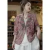 Estilo Nuevo de Verano Casual Moda Holgada Vintage Floral Chaqueta para Figuras Pequeñas, Versátil Delgada Blazer de Manga Larga