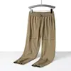 Pantalones de seda de hielo tobilleros negro gris azul pantalones rectos estilo coreano casual para hombre pantalones de seda de hielo con alta elasticidad secundaria versión pública