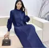 Moda Europea y Americana 2026 Nueva Ropa para Mujer Miyake Plegado Largo Estilo Original Elegante Vestido de Manga Larga con Volantes Alta Elasticidad
