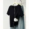 Top Camiseta Casual de Tricô de Seda Gelada Simples com Babados de Verão Novo para Mulheres Plus Size de 100kg, Manga Curta, Canelado 9674