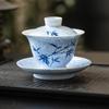 Tazón de bambú pintado a mano con tinta, tazón de té grande de tres talentos de alta calidad con tapa, ceniza vegetal, juego de té kung fu, taza de té anti-quemaduras