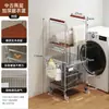 Carrinho de Cesto de Roupa Suja Vintage de Aço Inoxidável Cesto de Armazenamento Prateleira de Banheiro Cesto de Roupa Suja de Chão Cesto de Roupa em Camadas Móvel