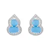 Nuevos Pendientes Turquesa Estilo Chino para Mujer Plata de Ley 925 Tendencia Nacional Retro Gama Alta Pendientes Calabaza Azules Pendientes Versátiles