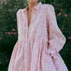Transfronterizo Mujer 2025 Nuevo Elegante Elegante Vestido Estampado Diseño Solapa Fruncida Manga Larga Vestido Camisa