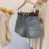 Shorts Jeans Retrô Americano para Mulheres, Verão Fino de Cintura Alta, Cobre o Quadril, Emagrecimento, Petite, Corte A, Casual, Perna Larga, Hot Pants