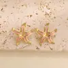 Pendientes de Acero Inoxidable con Forma de Estrella de Mar, Concha y Perla, Estilo Casual de Moda Oceánica, Pendientes con Goteo de Aceite, Ventas Directas de Fábrica