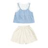 Conjunto de Camisola Renda Falsa Peça Dupla Verão Meninas 2025 Novo Estilo Verão Infantil Estilo Coreano Shorts Tendência