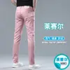 Calça jeans de seda gelada italiana para homens, nova de outono, corte slim, stretch, lyocell de alta qualidade, calça casual azul claro