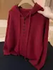 Nuevo suéter con capucha estilo coreano para otoño e invierno con diseño de botones, top de punto de manga larga para mujer, adecuado para ir al trabajo, cálido, holgado y casual