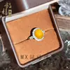 Anel de Calcedônia Amarela Natural Formato de Ovo Oval Abertura Ajustável Presente Cabochão Ágata Amarela Pedra de Jade Anel de Dedo Feminino