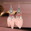 Brincos de Pena Boêmios Europeus e Americanos, Brincos de Franja Estilo Étnico Exagerado Retrô para Feriados, Acessórios de Viagem de Yunnan para Mulheres