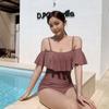 Estilo Ins Coreia do Sul Sexy Ombro Costas Nuas Cobertura da Barriga Emagrecedor Conservador Franzido Maiô Peça Única para Fonte Termal para Mulheres