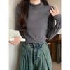 Camiseta de Base de Terciopelo Acanalado de Otoño de Cuello Medio Alto de Cinco Colores para Mujer, Adelgazante de Hombros, Combinable con Todo, Interior de Manga Larga, Gruesa