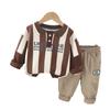 Conjunto de Outono para Meninos 2024 Novo Estilo Ocidental Casual Bebê Crianças Reta Lasel Conjunto de Duas Peças Primavera e Outono Bebê