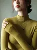 Top base de manga larga para mujer con dobladillo de volantes, nueva colección primavera 2026, ropa interior otoño/invierno, camiseta de manga larga, top de cuello medio-alto