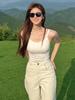 Zhao Lusi Camisola Branca Mesmo Estilo Feminino Verão Fino Desgaste Externo Cinto Interno Peitoral Almofada Base de Uma Peça Top