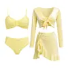 Nuevo conjunto de traje de baño de cuatro piezas para mujer, de manga larga, protector solar, conservador, adelgazante, puro y seductor, adecuado para chicas jóvenes, trajes de baño para vacaciones en aguas termales al por mayor