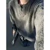 Suéter de Punto Retorcido Gris Oscuro para Hombre Estilo Perezoso de Invierno Engrosado Cuello en V Suéter Camisa Base Limpia Chaqueta