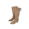 Botas Martin Femininas de Bico Fino e Salto Baixo 2026 Nova Moda Botas Western Suede Tira Traseira Botas Longas