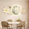 Pintura Decorativa de Restaurante Estilo Novo Estilo Silencioso com Relógio Mural de Flores Abstratas Parede de Fundo em Areia Pedra Laioru Pintura de Parede