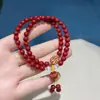 Pulseira de Lótus com Múltiplos Círculos de Cinábrio de Minério Bruto para Mulheres, Amuleto Benmingnian Dourado com Areia Roxa, Pulseira de Produtos Genuínos Naturais