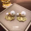 Brincos de Pérola Borboleta Vazada Estilo Francês, Brincos Elegantes de Nicho Duas Formas High-End, Brincos Exquisitos de Temperamento Leve e Luxuoso para Mulheres