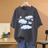 Camiseta de Manga Corta para Mujer con Diseño Azul Cielo Estilo Aurora, Nueva de Verano 2026, Holgada, Tallas Grandes, Top Versátil Ins